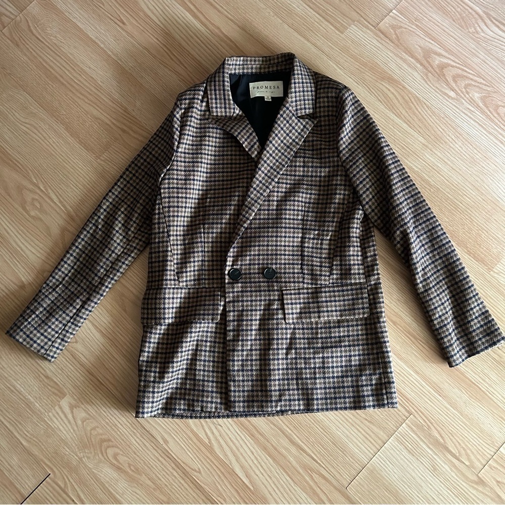 Promesa Brown Houndstooth Single Breasted Blazer Women’s Small